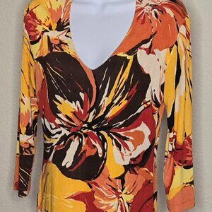 Chico's Travelers Collection Packable Fall Floral Stretchy V Neck 3/4 Sleeve Top